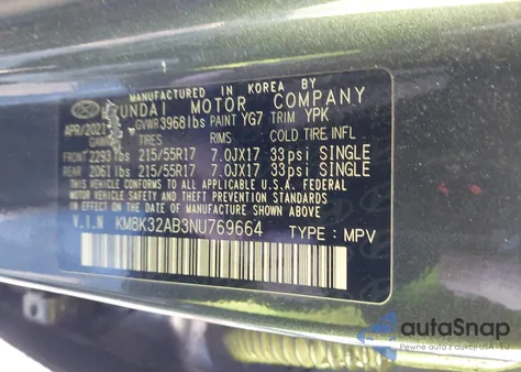 2022 Hyundai Kona Sel from USA, damaged, VIN KM8K32AB3NU769664